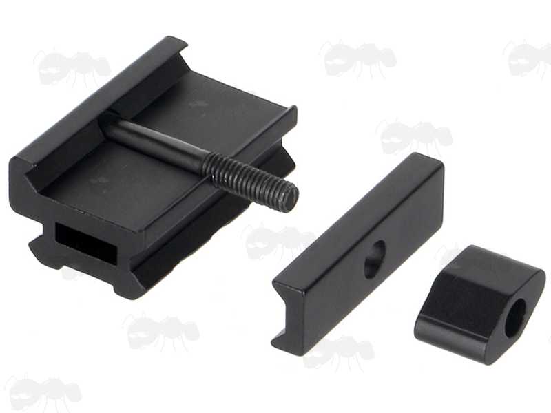 Dismantled View of The Low Profile Mini Weaver Rail Riser with Oblong Nut