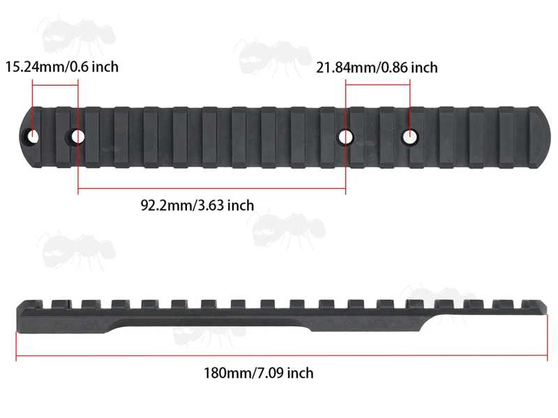 Top and Base View of The Short Action One Piece Extended Remington 700 Steel Picatinny Rail