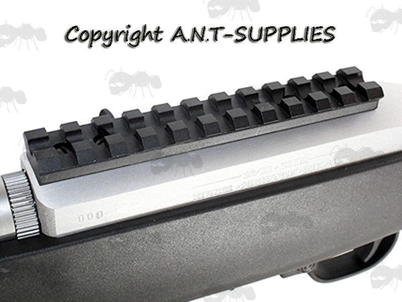 Low-Profile Ruger 10/22 Weaver Rail Scope Base Cut Out Channel with Fittings Fitted to Rifle