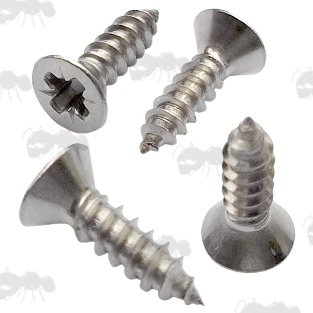 Set of Four Stainless Steel Pozi Head Wood Screws for Fitting Air Arms Accessory Rails