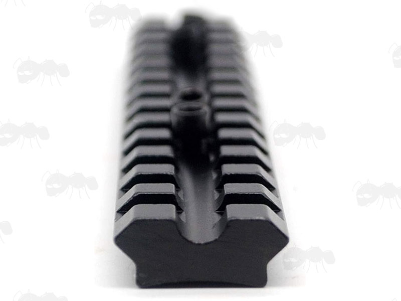 End Profile View of The 140mm Long Weaver / Picatinny Sight Rail with 13 Slots, for Mossberg 500 / 590 / 835 Series Pump Action Shotguns
