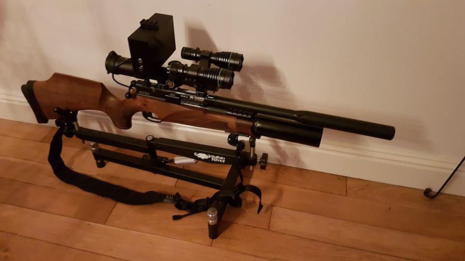 Rifle with Scope Fitted with Twin Rail Scope Mount