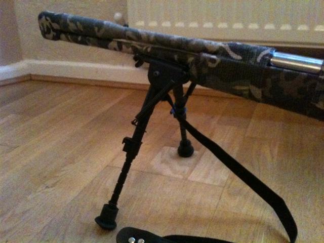 Left Side View Camo Rifle with Rh6-2 Bipod