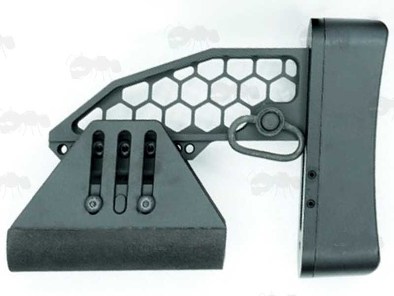 Skeletonised Style Collapsible Tactical Rifle Buttstock in Black with Push Fit Socket Swivel