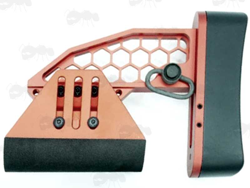 Skeletonised Style Collapsible Tactical Rifle Buttstock in Red with Push Fit Socket Swivel