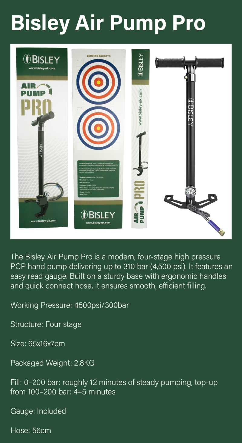 Bisley Pro Black Hand-Powered Four-Stage Manual Stirrup Pump for PCP Airguns