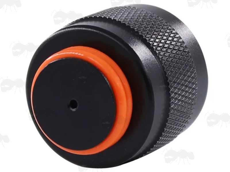 All Black Aluminium Threaded Cap for HPA and CO2 Bottles with a Knurled Grip, Complete with Two Spare Orange O-Rings