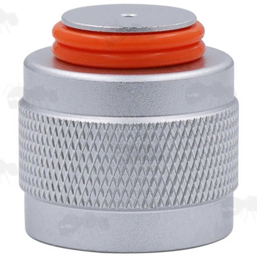 All Silver Aluminium Threaded Cap for HPA and CO2 Bottles with a Knurled Grip, Complete with Two Spare Orange O-Rings