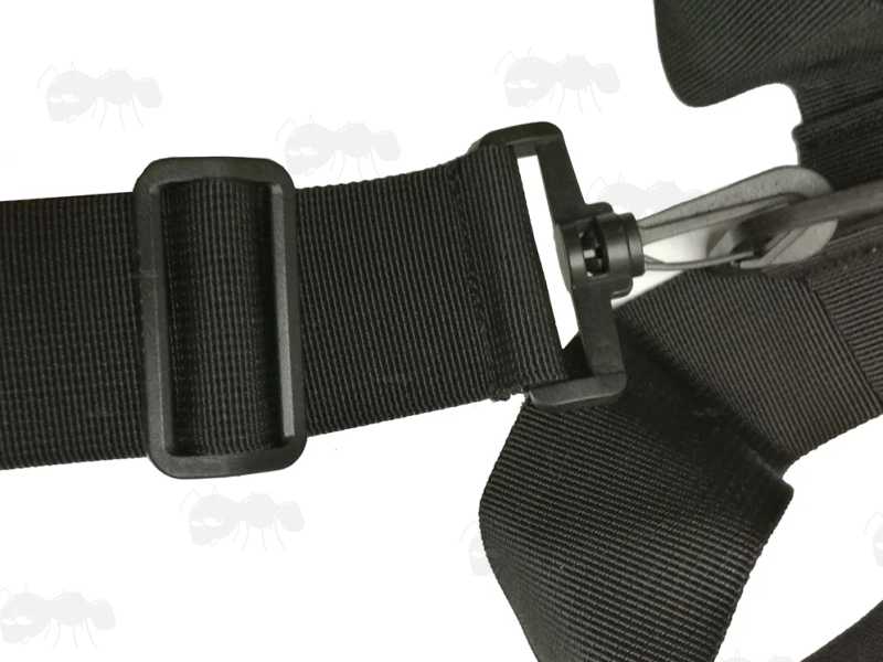 Close-Up View of The Shoulder Sling Fitting on The All Black Nylon HPA Tank Carry Handle Attachment