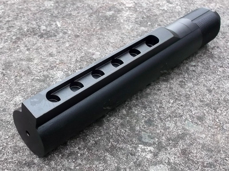Six Position Holes View of The Black Metal Airgun Mil-Spec Buffer Stock Tube