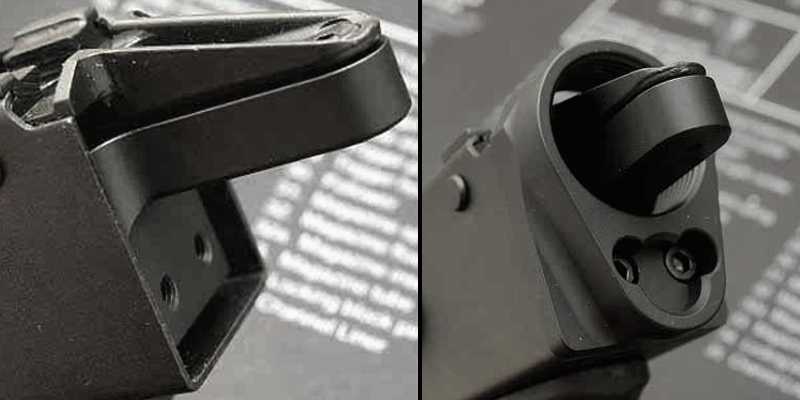 Before and After Fitting View of The Black All Metal Buffer Tube Thread Adapter for AK Rifle
