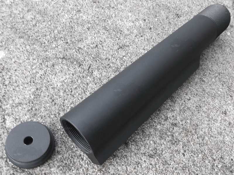 View of The Mil-Spec Buffer Tube with Internal Storage Compartment for AR Rifles with End Cap Unscrewed