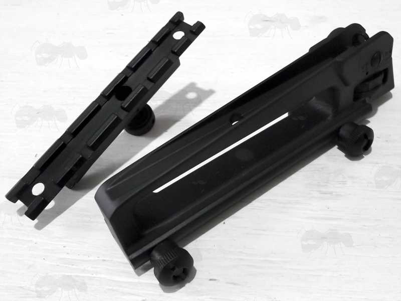 Aluminium M4 M16 Series Rifle Carry Handle, Shown with a Slot-In Six Slot Weaver Sight Rail Adapter