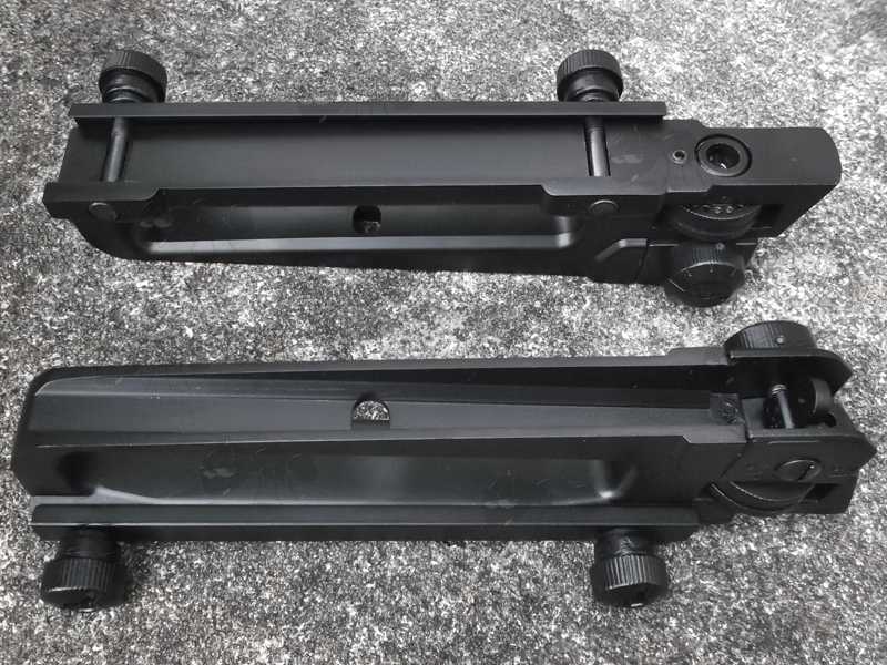 Base and Top Down View of The Aluminium M4 M16 Series Rifle Carry Handle Fitted to a Railed Handguard