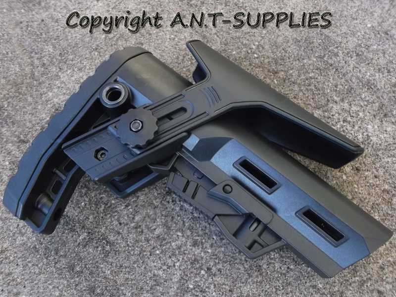 Mid Length Black Polymer Collapsible Tactical Rifle Buttstock with Adjustable Cheek Rest Riser