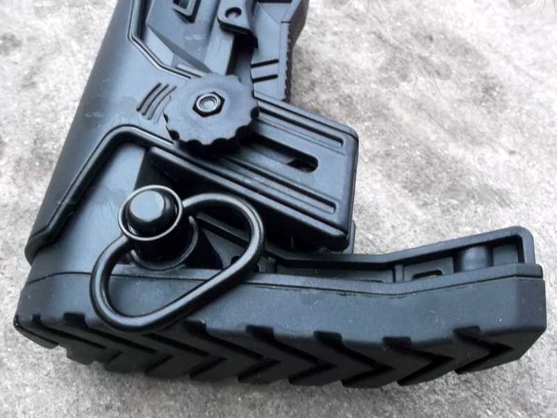 QD Swivel Fitted to The DP08 Black Polymer Collapsible Tactical Rifle Buttstock with Adjustable Cheek Rest Riser