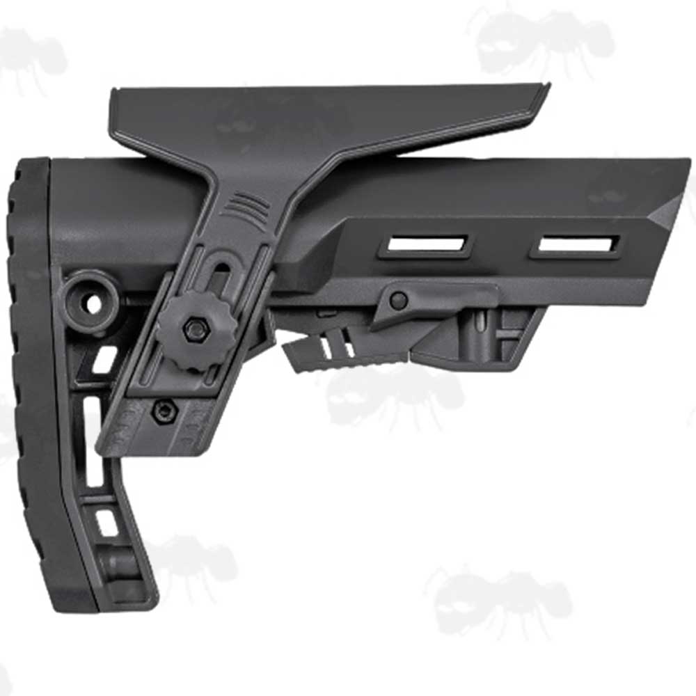 Mid Length Black Polymer Collapsible Tactical Rifle Buttstock with Adjustable Cheek Rest Riser