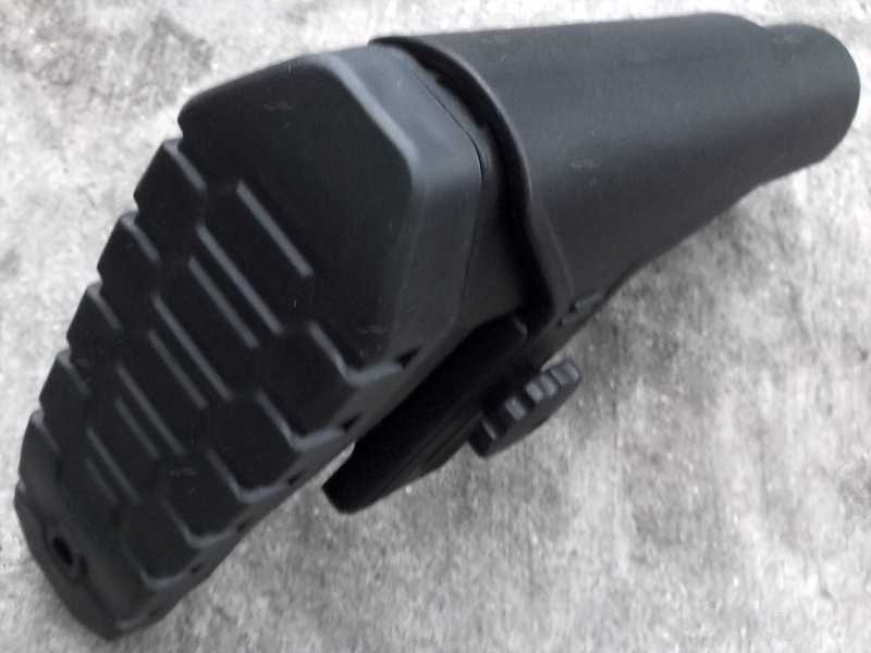 Rubber Butt Pad View of The DP11 Black Polymer Collapsible Tactical Rifle Buttstock with Adjustable Cheek Rest Riser