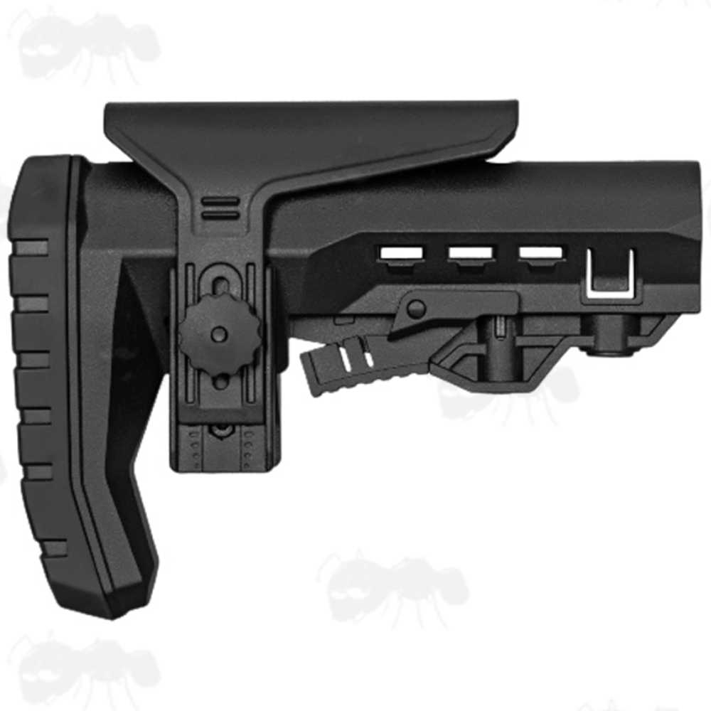 Long Black Polymer Collapsible Tactical Rifle Buttstock with Adjustable Cheek Rest Riser