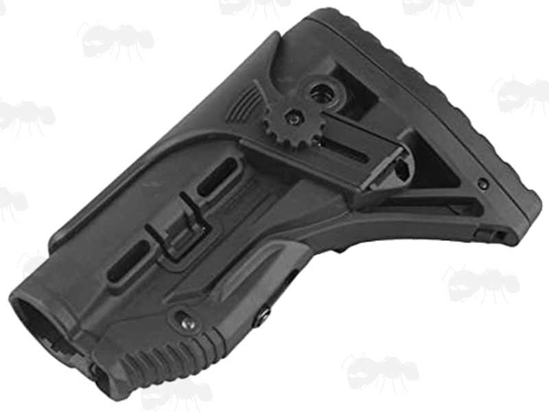 Mid Length Black Polymer Collapsible Tactical Rifle Buttstock with Adjustable Cheek Rest Riser