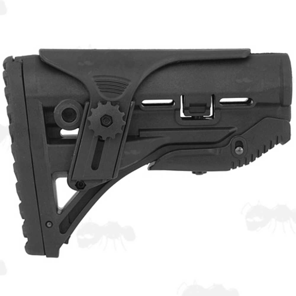 Mid Length Black Polymer Collapsible Tactical Rifle Buttstock with Adjustable Cheek Rest Riser