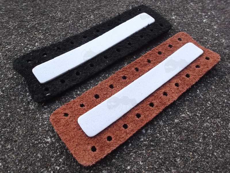 Inner View of The Black and Dark Brown Full Grain Leather Wraps for Standard Length Levers on Lever Action Rifles
