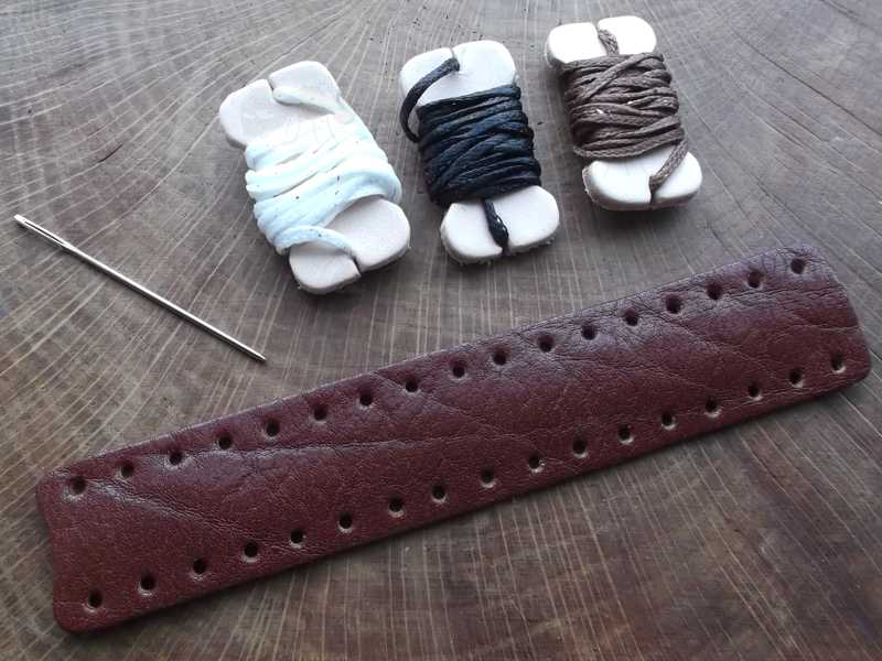 Brown Full Grain Leather Wrap with Assortment of Thread Colours for Long Length Levers on Lever Action Rifles