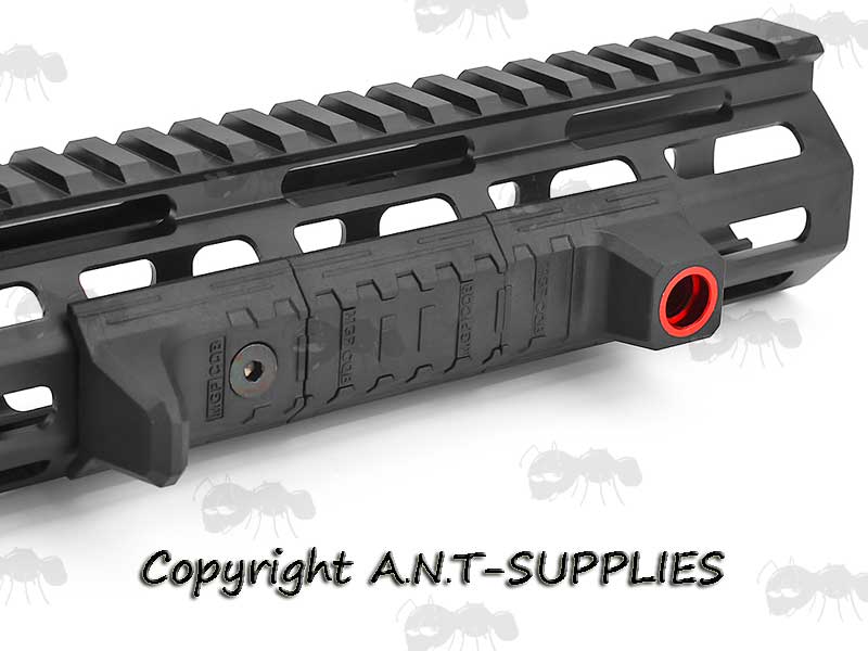 Black Polymer M-Lok Hand Stop Kits Rail Cover with Sling Swivel Socket Fitted To an M-Lok Accessory Rail Handguard