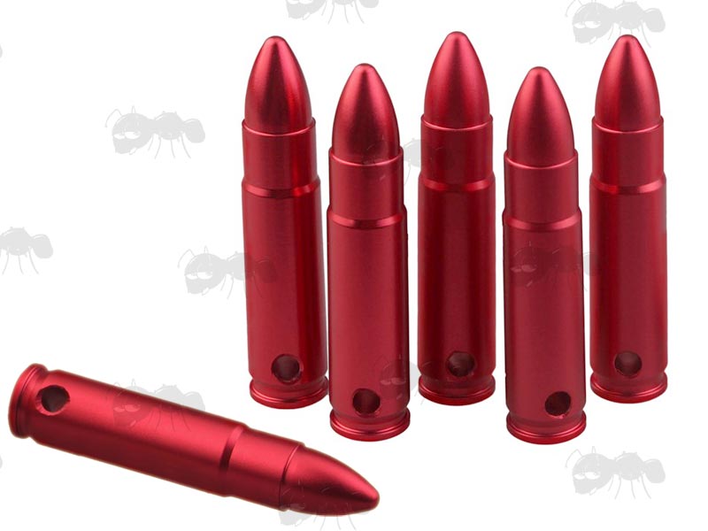 Six Red Metal .300 Cal Rifle Snap Caps