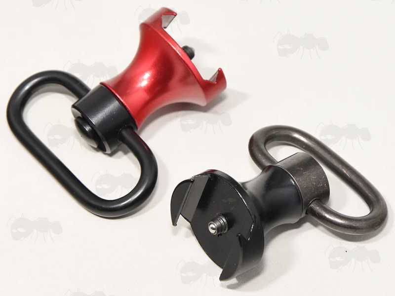 Black and Red Picatinny Railed Handguard Handstops with 10mm Socket Push Fit Sling Swivels