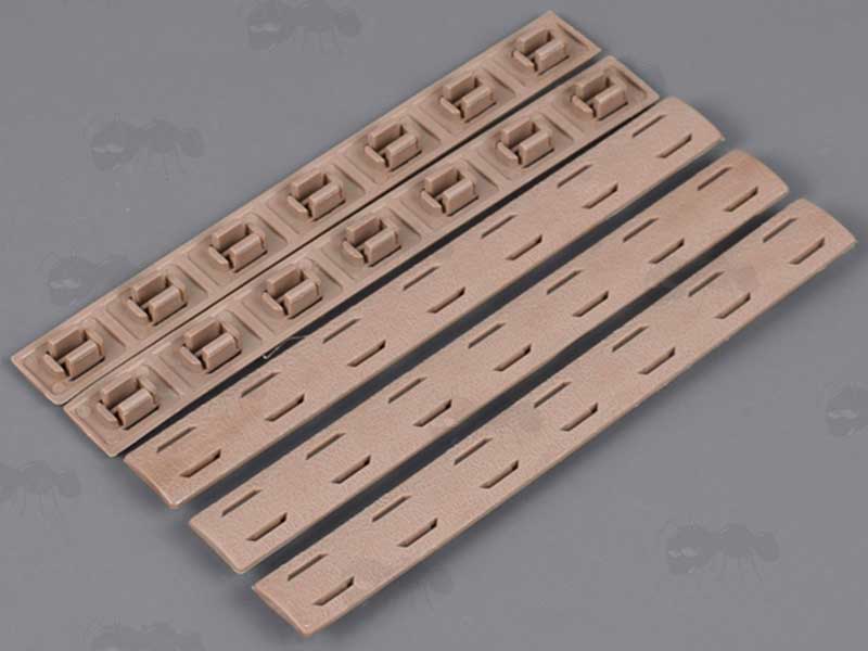 Set of Five of Tan Textured Long M-Lok Style Handguard Covers