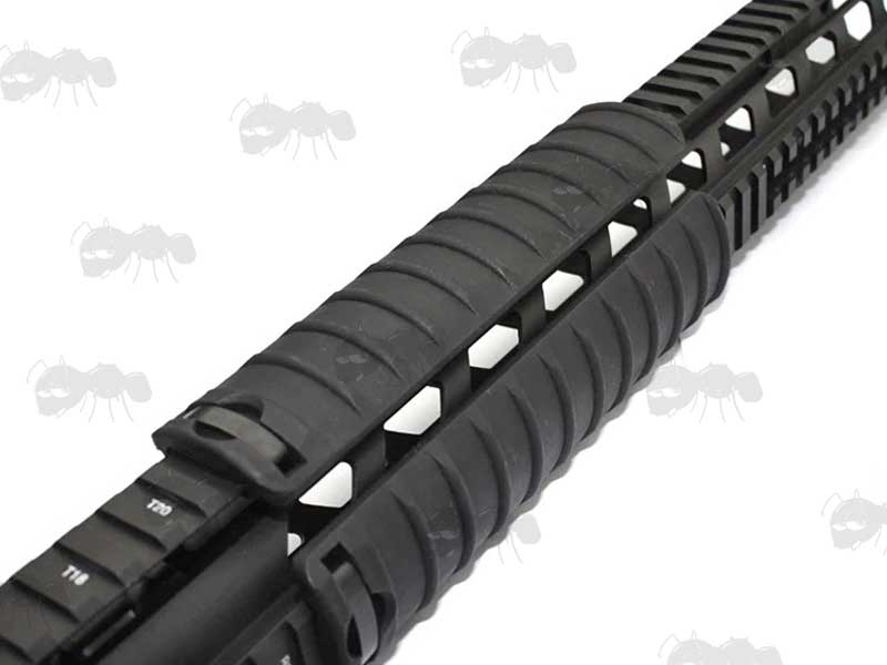Two Black Coloured Ribbed Rail Cover Fitted To a Weaver / Picatinny Handguards
