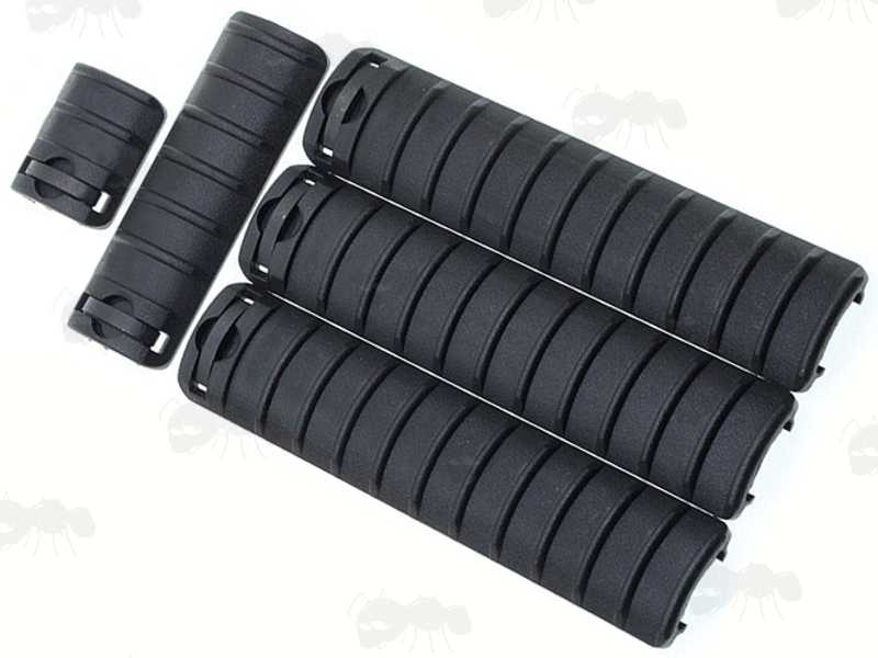 Five Piece Black Coloured Ribbed Rail Covers for Weaver / Picatinny Handguards