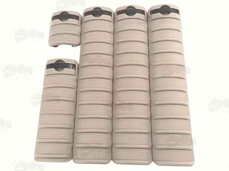Five Piece Tan Coloured Ribbed Rail Covers for Weaver / Picatinny Handguards