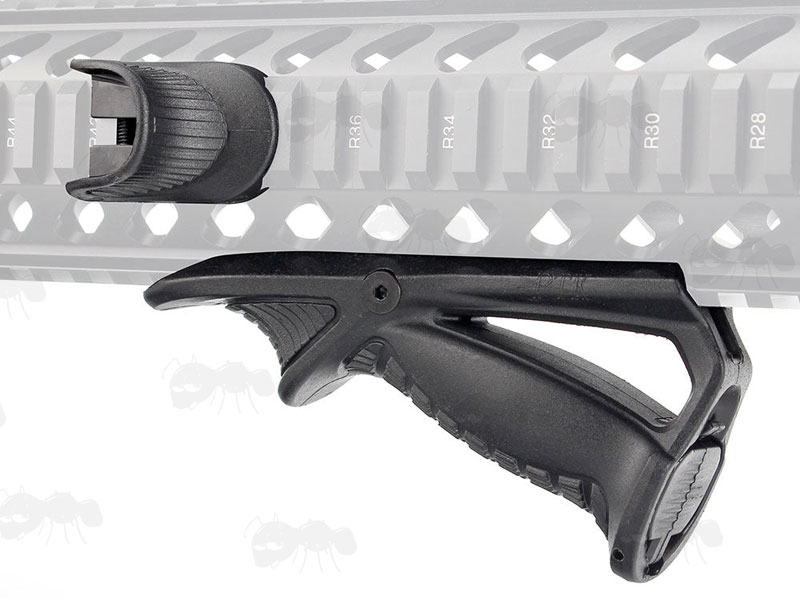 Black Polymer Angled Rifle Grip and Thumb Rest Combo Fitted to Railed Handguard