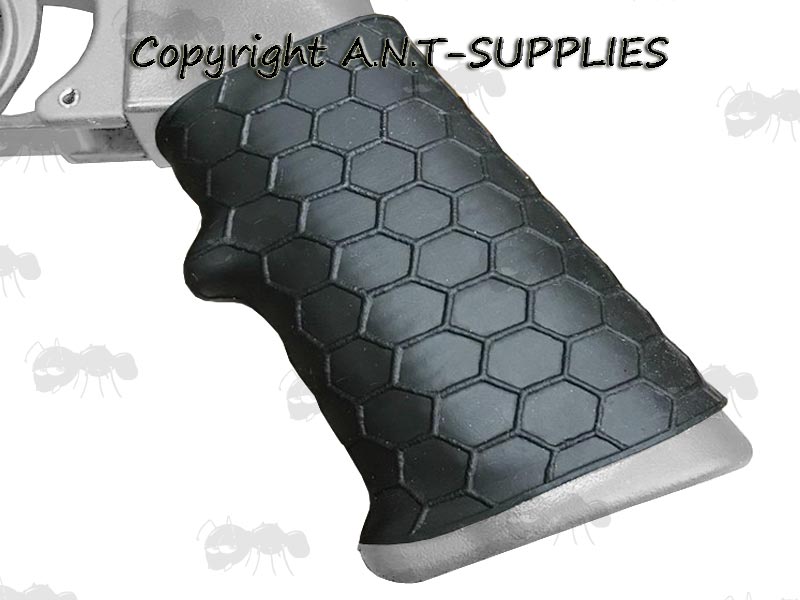 Black Hexagon Textured Rubber Slip-on Grip Cover Sleeve Tube On A Pistol Grip