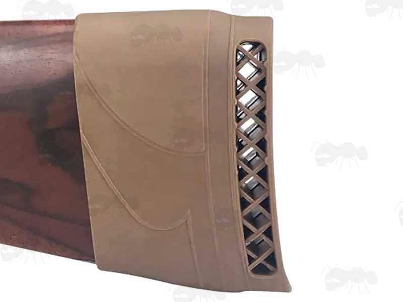 Brown Rubber Ventilated Slip-On Recoil Pad Fitting to a Wooden Rifle Buttstocks