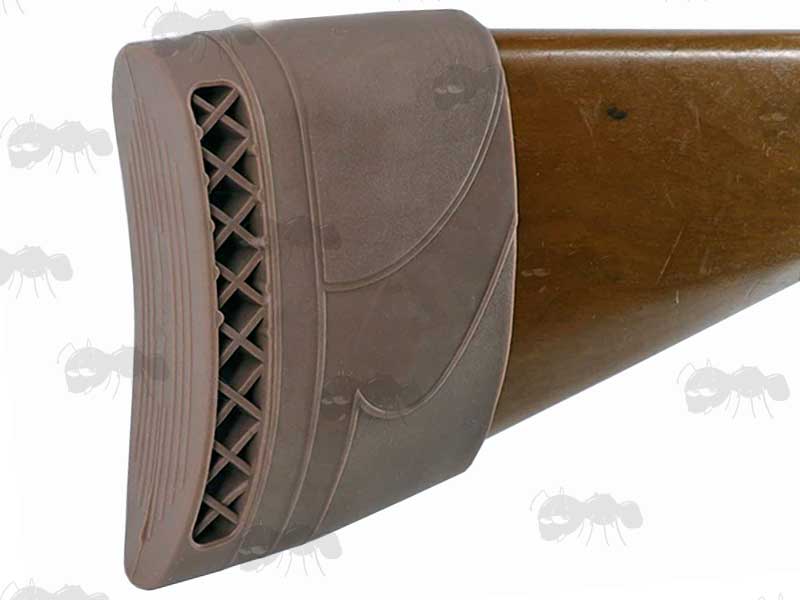 Brown Silicone Rubber Ventilated Slip-On Recoil Pad Fitting to a Wooden Rifle Buttstocks