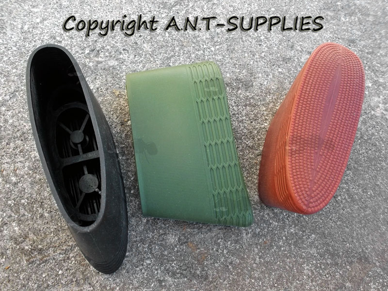 Black, Green and Red Silicone Rubber Slip-On Recoil Pads for Rifle or Shotgun Butt Stocks