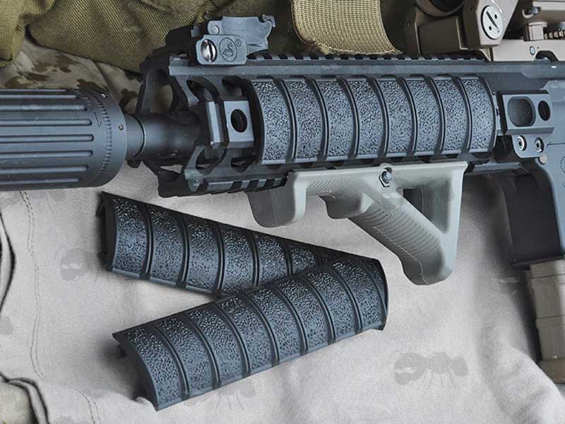 Black Coloured Bamboo Style RIS Rail Covers On Rifle