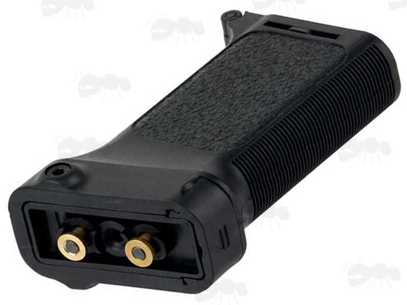 Close-Up View of The KeyMod Fitting on The Tac Rifle Black Polymer Multi-Rail Handguard Fitting Angled Vertical Forend Grip