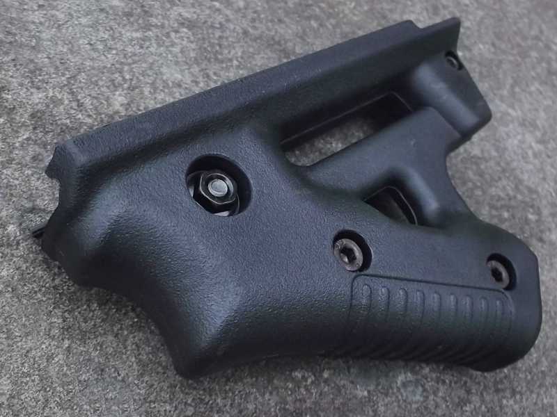Front End View of The Black Polymer Triangular Rifle Rail Front Grip