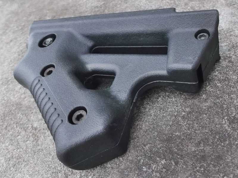 Left-Side View of The Black Polymer Triangular Rifle Rail Front Grip