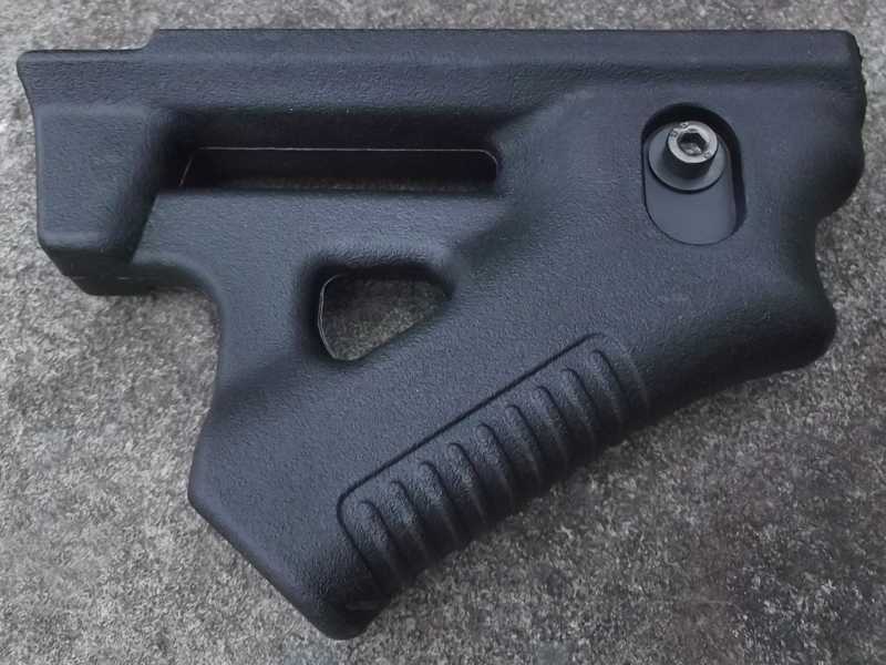 Right-Side View of The Black Polymer Triangular Rifle Rail Front Grip