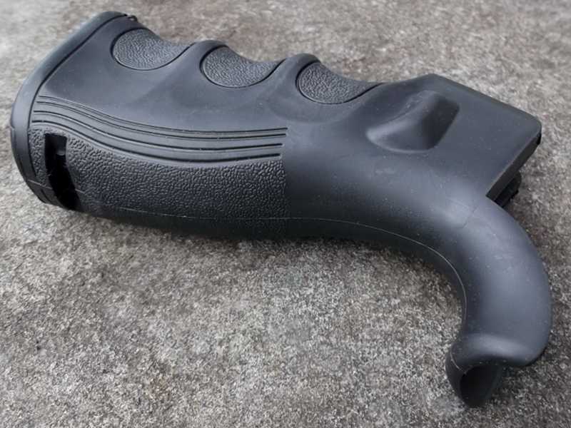View of The Extended Rubber Tail on The Tac Rifle Black Polymer Pistol Grip with a Oversized Finger Groove Design