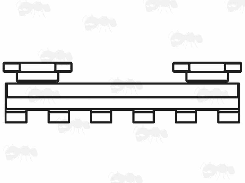 Side Diagram of The AirMaks Arms UIT T-Slot to Picatinny Rail Adapter with Five Slots