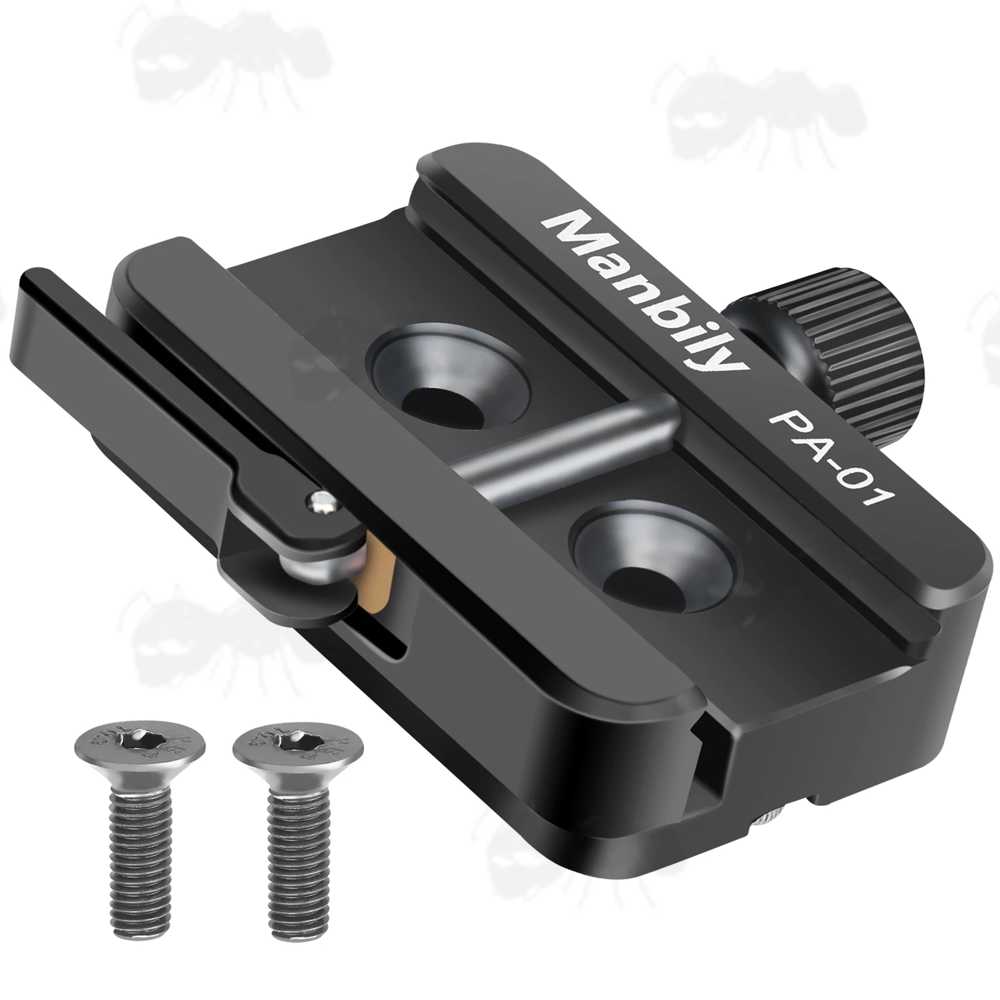 Black Anodised Aluminium ARCA-Swiss Tripod To Picatinny Adapter with Quick-Release Lever