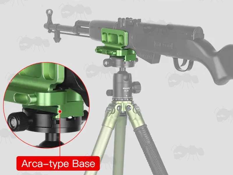 Rifle Show in The Black Finished Metal Rifle Tripod Fitting Saddle Mount Rest for ARCA-Style and 1/4-20 and 3/8-16 Threaded Rifle Shooting Sticks, Bipod or Tripods with ARCA Base Plate Adapter