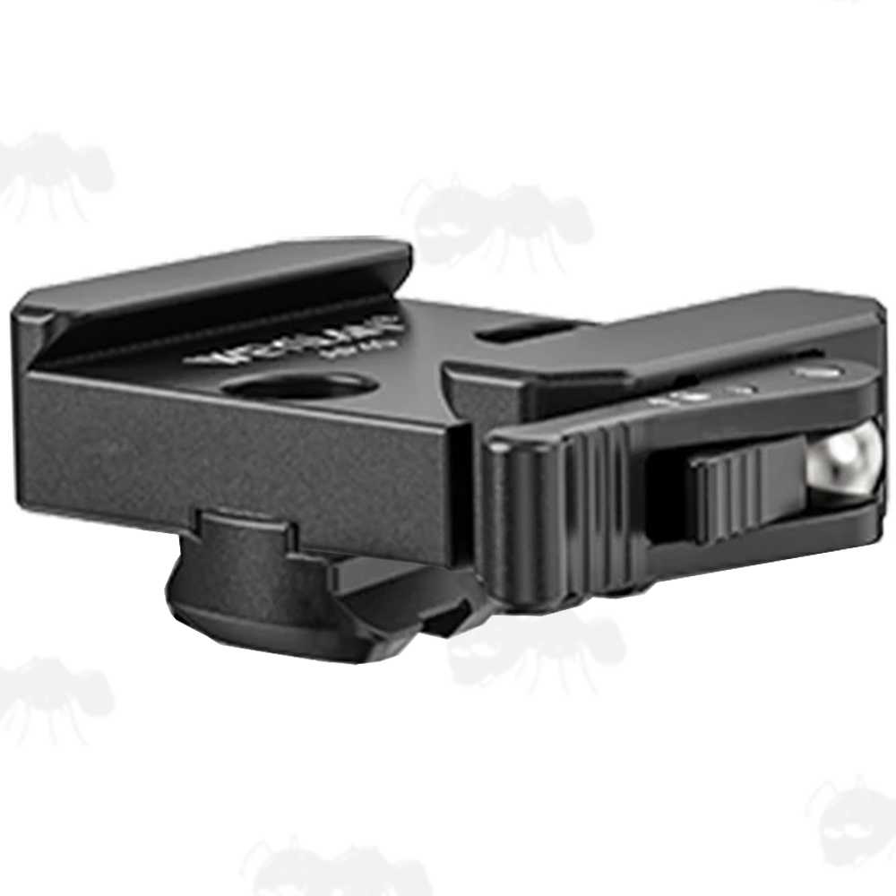 Black Anodised Aluminium Quick-Release Picatinny Rail Adapter for Rifles with ARCA-Swiss Base Rail Forends