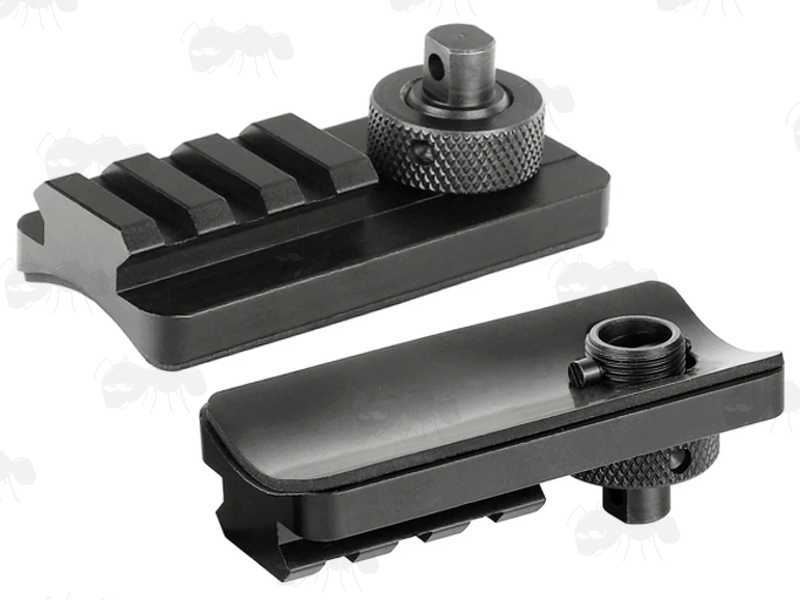 Base and Top Views of The Swivel Stud Fitting Three Slot Bipod Rail Adapter Kit